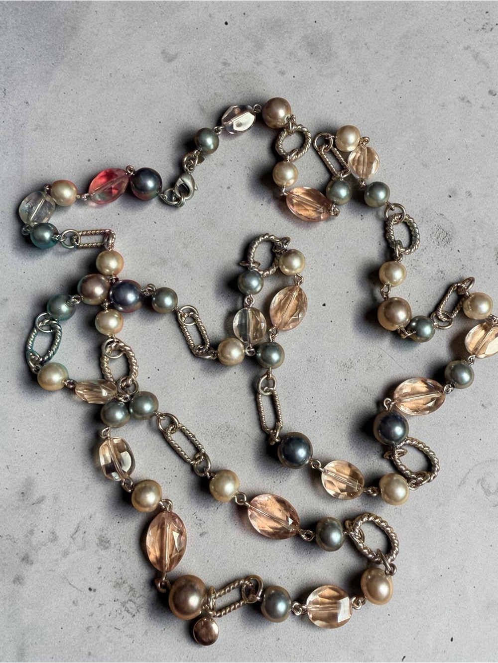 Multi-Color Glass Bead and Pearl Station Necklace